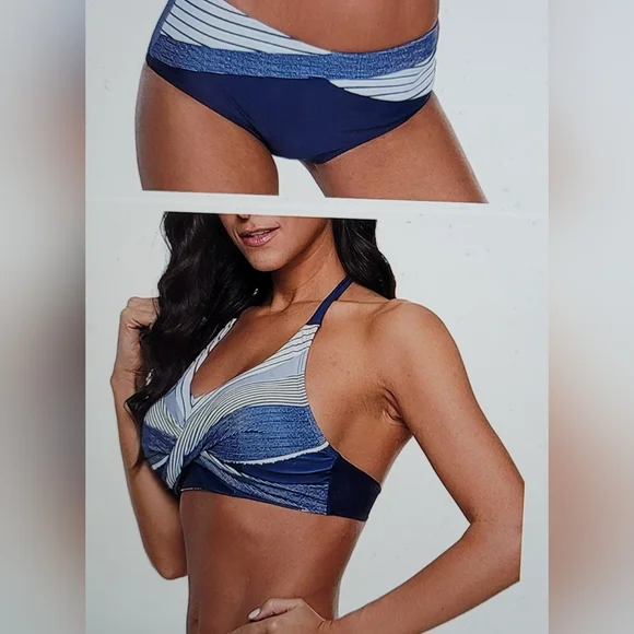 NWOT lines of design angled slimming bust enhancing bikini swim suit halter - Picture 3 of 11